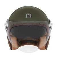 CASQUE JET NOX HERITAGE CUIR ET KAKI MAT NOX