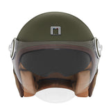 CASQUE JET NOX HERITAGE CUIR ET KAKI MAT NOX