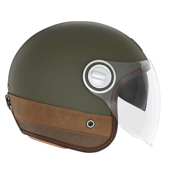 CASQUE JET NOX HERITAGE CUIR ET KAKI MAT
