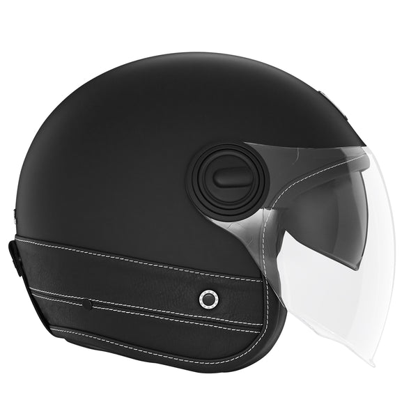 CASQUE JET NOX HERITAGE CUIR ET NOIR MAT