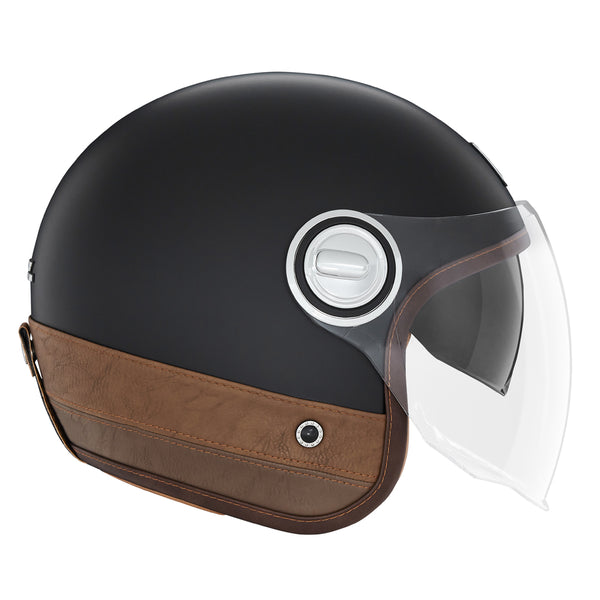 CASQUE JET NOX HERITAGE CUIR ET NOIR MAT